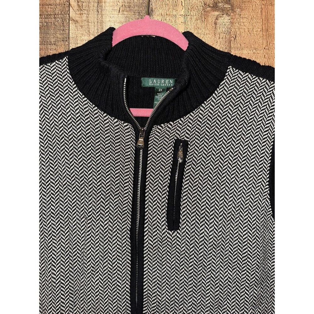 NWOT RL Ralph Lauren Womens 2XL Sweater Vest Black & White Chevron High Quality